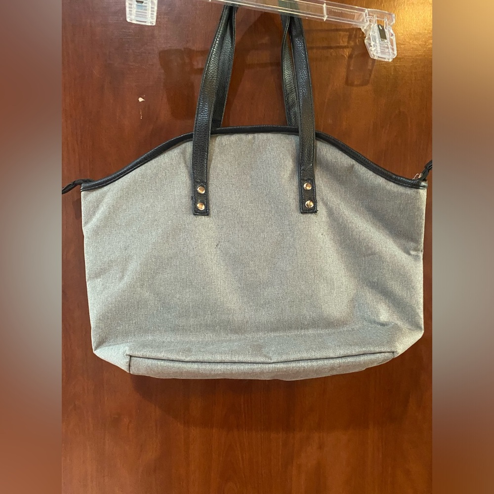 Gray Canvas Lunch Tote with Black Handles